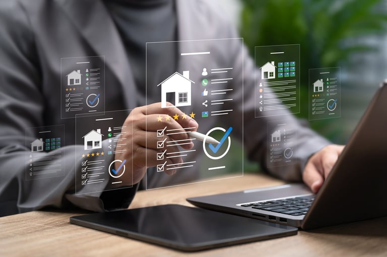 Real Estate Review and Rating Concept, Businessman Evaluating Property Investment