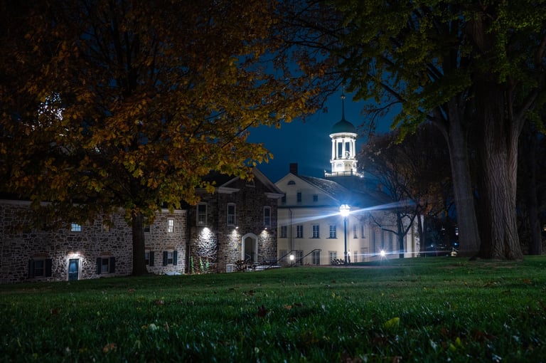 Central Moravian Church bell tower in Bethlehem, Pennsylvania historic district, a notable landmark in the city