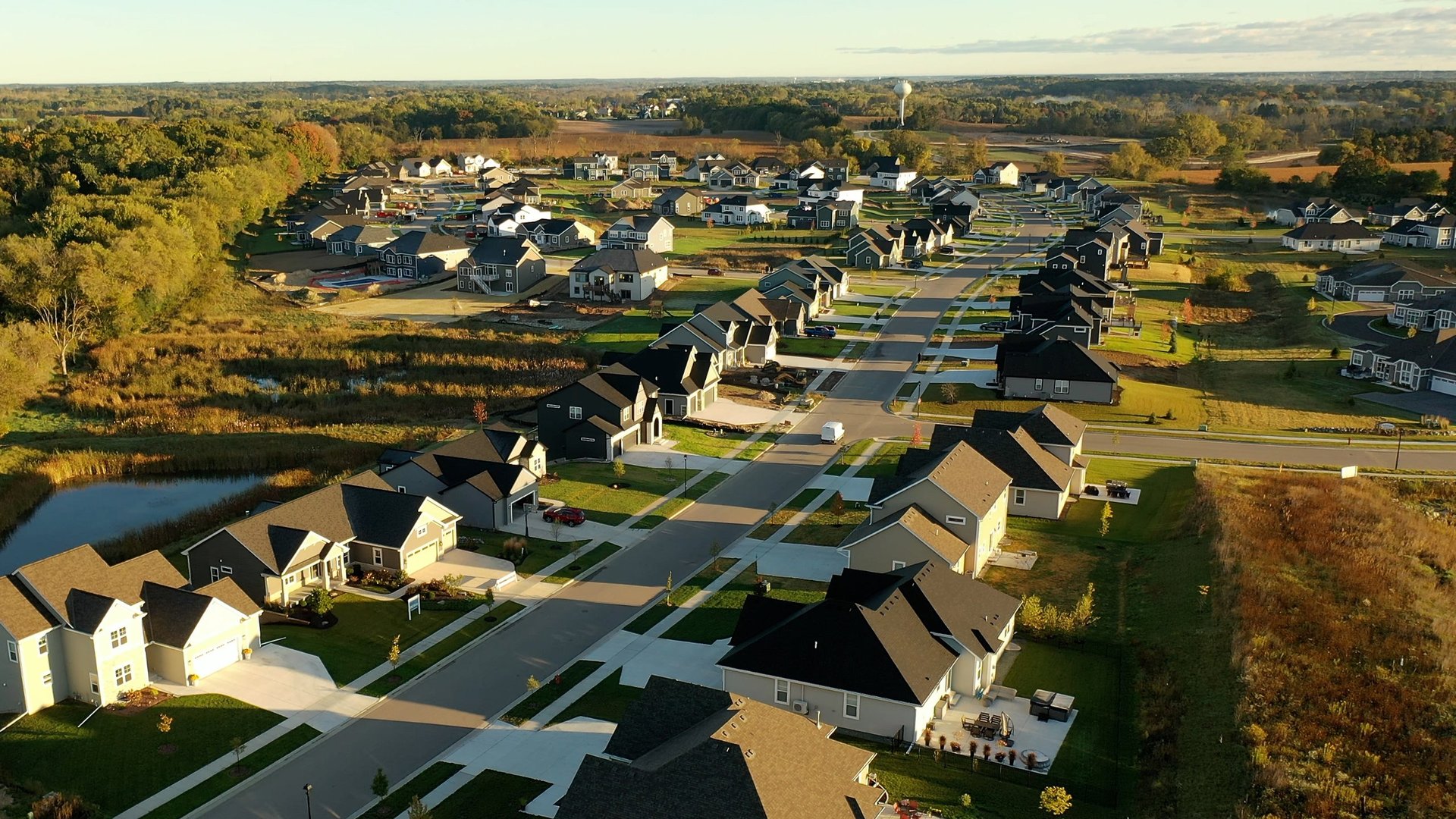 Aerial view of American suburban neighborhood homes